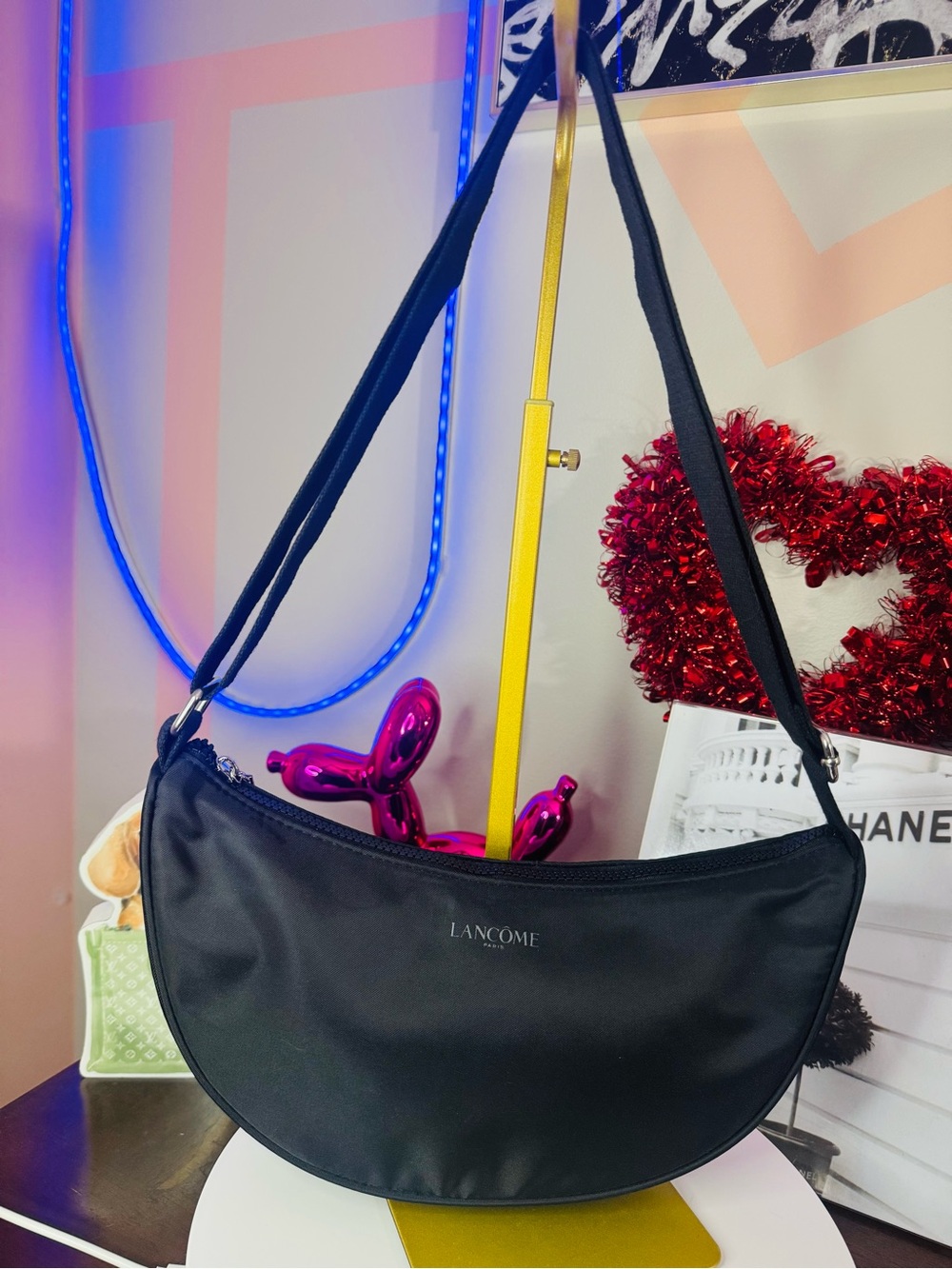 Lancôme Black Crescent Shoulder Bag
